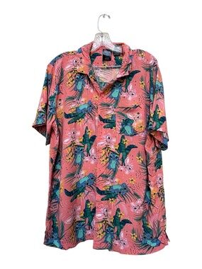 Disney Stitch Hawaiian Button Up Shirt Tropical Rayon Large